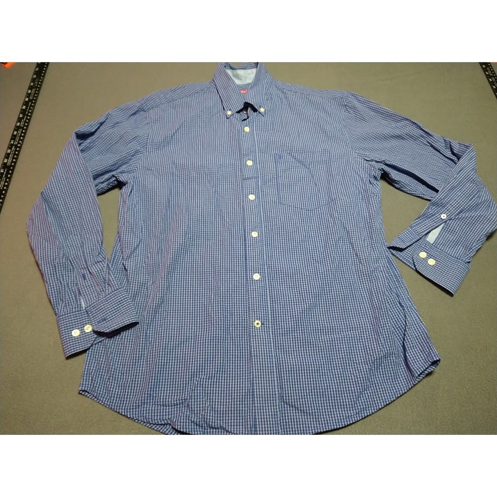 IZOD‎ Button Down Shirt Men L Blue Plaid Office Nerd Smart Casual Preppy College